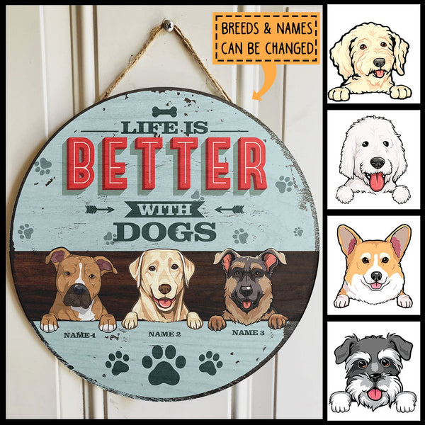 Pawzity Custom Wooden Signs, Gifts For Dog Lovers, Life Is Better With Dogs Personalized Housewarming Gifts , Dog Mom Gifts