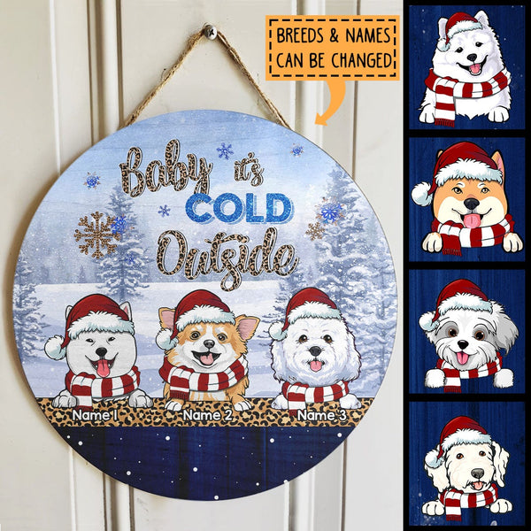 Christmas Dog Welcome Door Sign, Gift For Dog Lovers, Baby It's Cold Outside, Pine Forest & Leopard Sign , Dog Mom Gifts