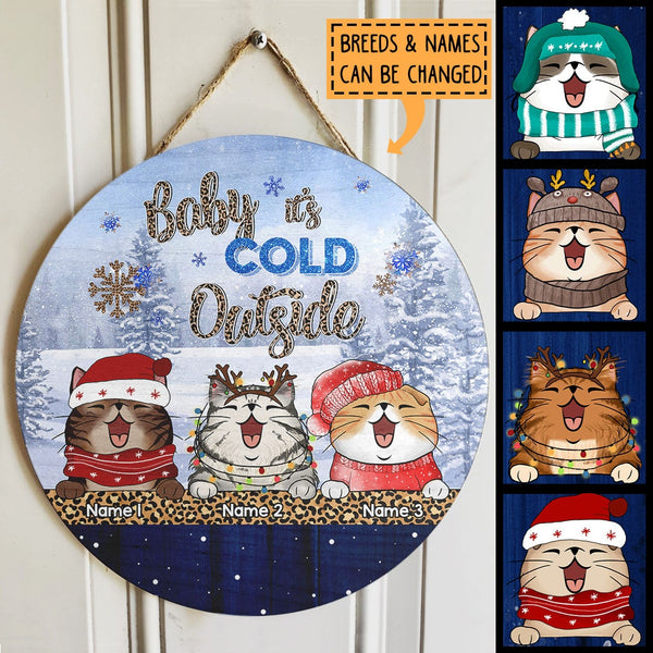 Christmas Cat Welcome Door Sign, Gift For Cat Lovers, Baby It's Cold Outside, Pine Forest & Leopard Sign , Cat Mom Gifts