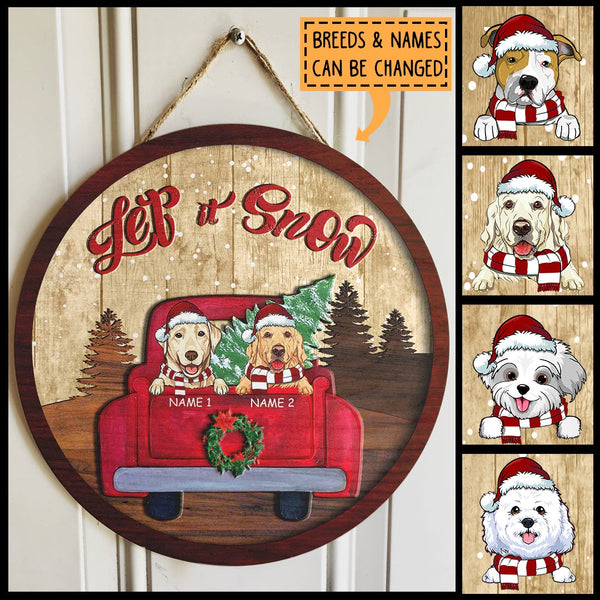 Christmas Door Decorations, Gifts For Dog Lovers, Let It Snow Welcome Door Signs, Dogs On Red Truck With Pine Trees , Dog Mom Gifts