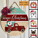 Christmas Cat Welcome Door Sign, Gift For Cat Lovers, Red Truck & Pine Tree Custom Wooden Signs , Cat Mom Gifts