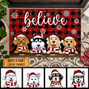 Christmas Personalized Doormat, Gifts For Dog Lovers, Believe Dogs In Snow Holiday Doormat