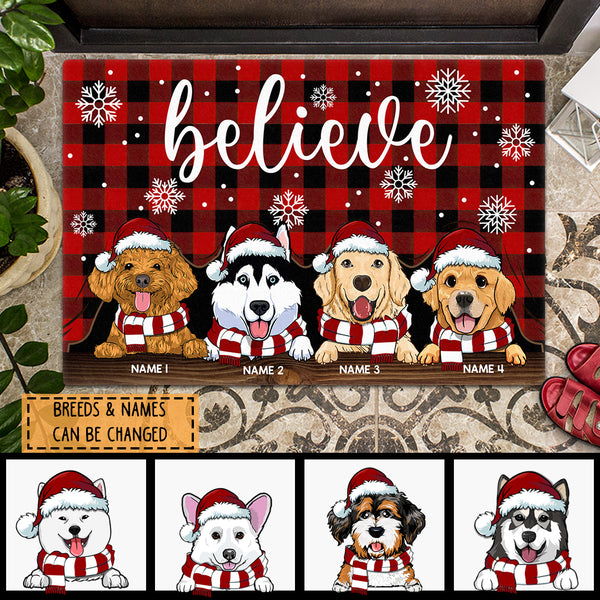 ﻿Christmas Personalized Doormat, Gifts For Dog Lovers, Believe Dogs In Snow Holiday Doormat