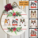 Christmas Door Decorations, Gifts For Cat Lovers, Cats Wear Santa's Hat And Scarf & Xmas Berries Welcome Door Signs , Cat Mom Gifts