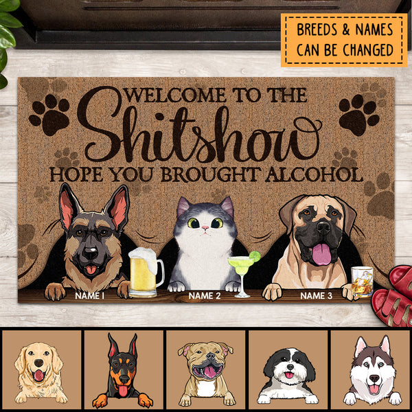 ﻿Pawzity Welcome To The Shitshow Personalized Doormat, Gifts For Pet Lovers, Brown Front Door Mat