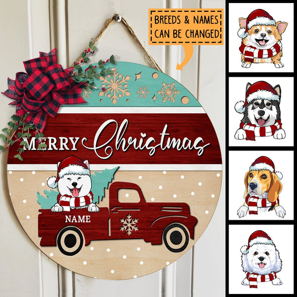 Christmas Dog Welcome Door Sign, Gift For Dog Lovers, Red Truck & Pine Tree Custom Wooden Signs , Dog Mom Gifts