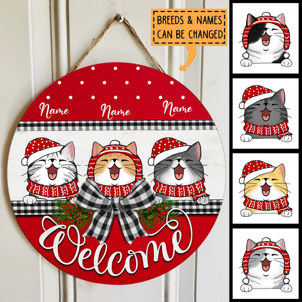 Christmas Cat Welcome Door Sign, Gift For Cat Lovers, Black Plaid Bow Home Sweet Home Signs , Cat Mom Gifts