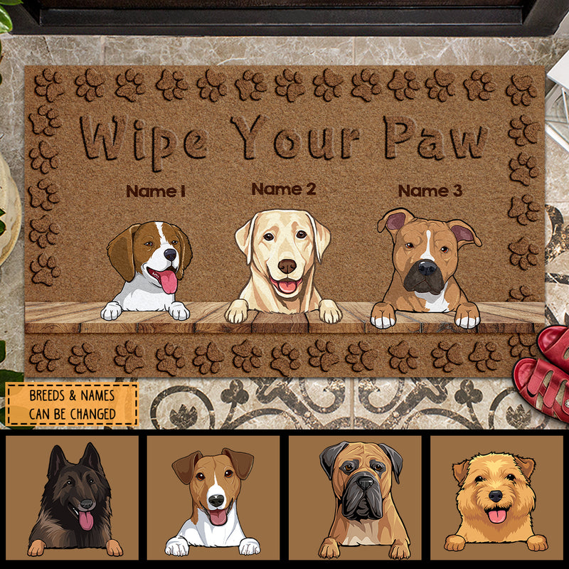 Pawzity Personalized Doormat, Gifts For Dog Lovers, Wipe Your Paw Pawprints Rectangle Brown Outdoor Door Mat