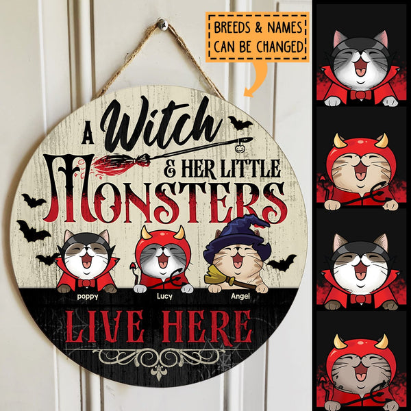 Halloween Welcome Door Signs, Halloween Costume Custom Wooden Signs, A Witch And Her Little Monsters Live Here