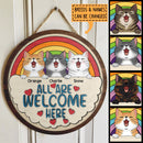Pawzity Welcome Signs, LGBT Rainbow Custom Wooden Signs, All Are Welcome Here