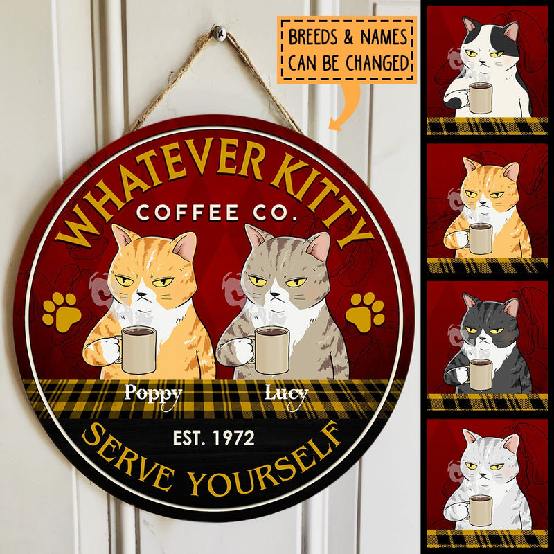 Pawzity Custom Wooden Signs, Gifts For Cat Lovers, Whatever Kitty Coffee Co. Serve Yourself , Cat Mom Gifts