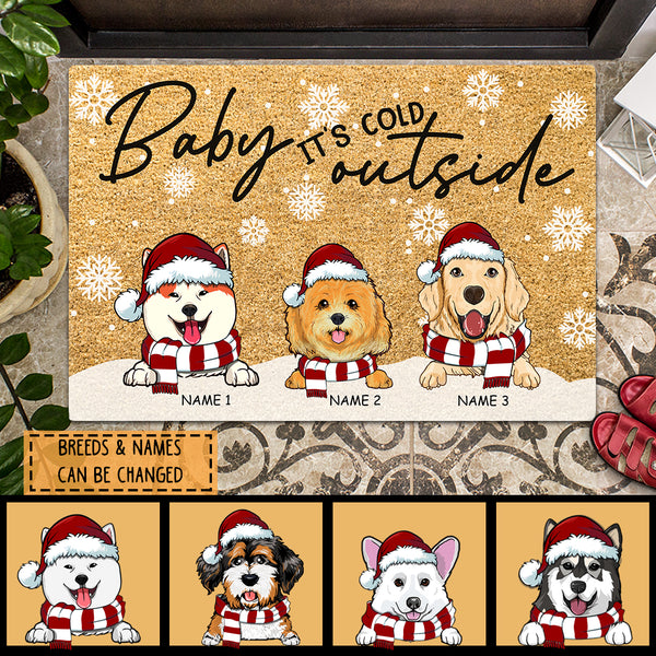 ﻿Christmas Personalized Doormat, Gifts For Dog Lovers, Baby It's Cold Outside Dogs In Snow Holiday Doormat