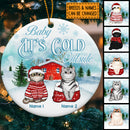 Baby It's Cold Outside Pastel Blue Circle Ceramic Ornament - Personalized Cat Lovers Decorative Christmas Ornament