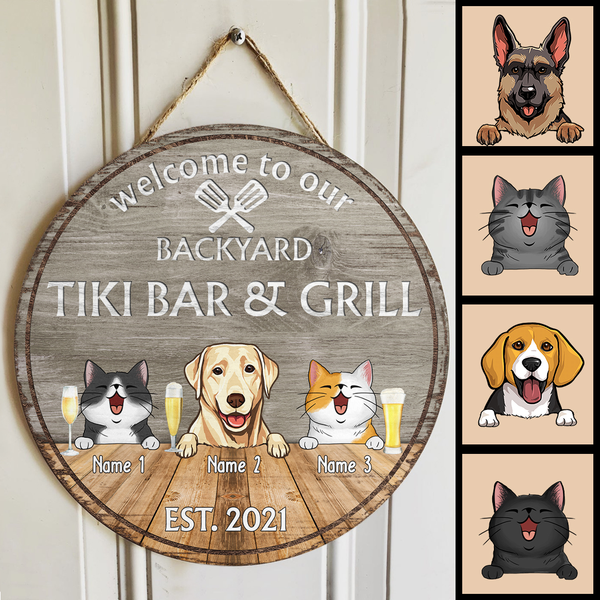 Pawzity Backyard Tiki Bar & Grill Welcome Door Signs, Gifts For Pet Lovers, Couple Of Spatula Custom Wooden Signs