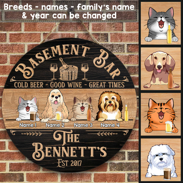 Pawzity Basement Bar Custom Wooden Signs, Gifts For Pet Lovers, Cold Beer Good Wine Great Times Vintage Signs
