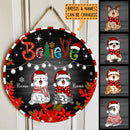 Believe - Black Wooden - Red Stripes Around - Personalized Cat Christmas Door Sign , Cat Mom Gifts
