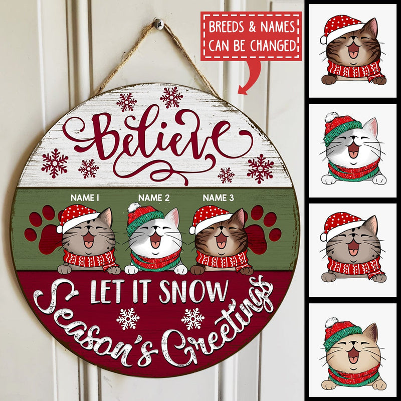 Christmas Door Decorations, Gifts For Cat Lovers, Believe Let It Snow Season's Greetings Welcome Door Signs , Cat Mom Gifts