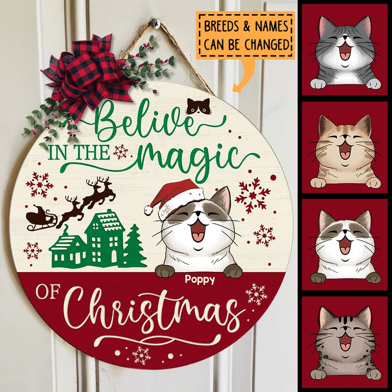 Christmas Door Decorations, Gifts For Cat Lovers, Believe In The Magic Of Christmas, Wheat And Red Welcome Door Signs , Cat Mom Gifts