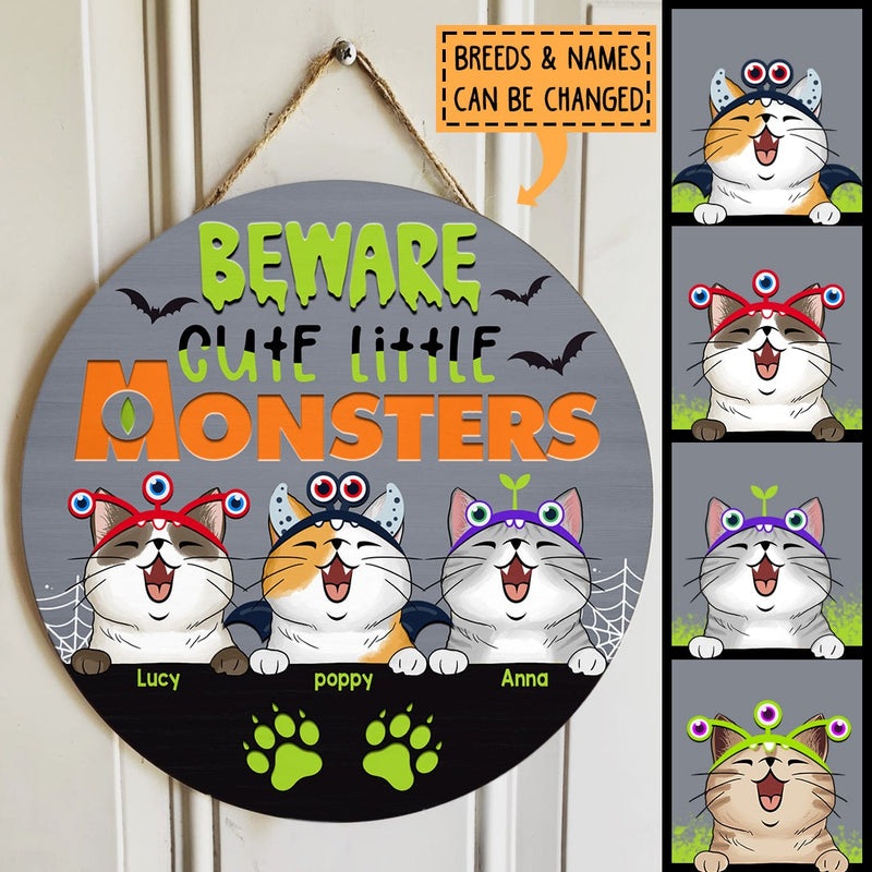 Halloween Welcome Signs For Front Door, Halloween Gifts For Cat Lovers, Beware Cute Little Monsters , Cat Mom Gifts