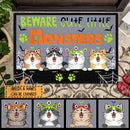 Halloween Personalized Doormat, Gifts For Cat Lovers, Beware Cute Little Monsters Outdoor Door Mat