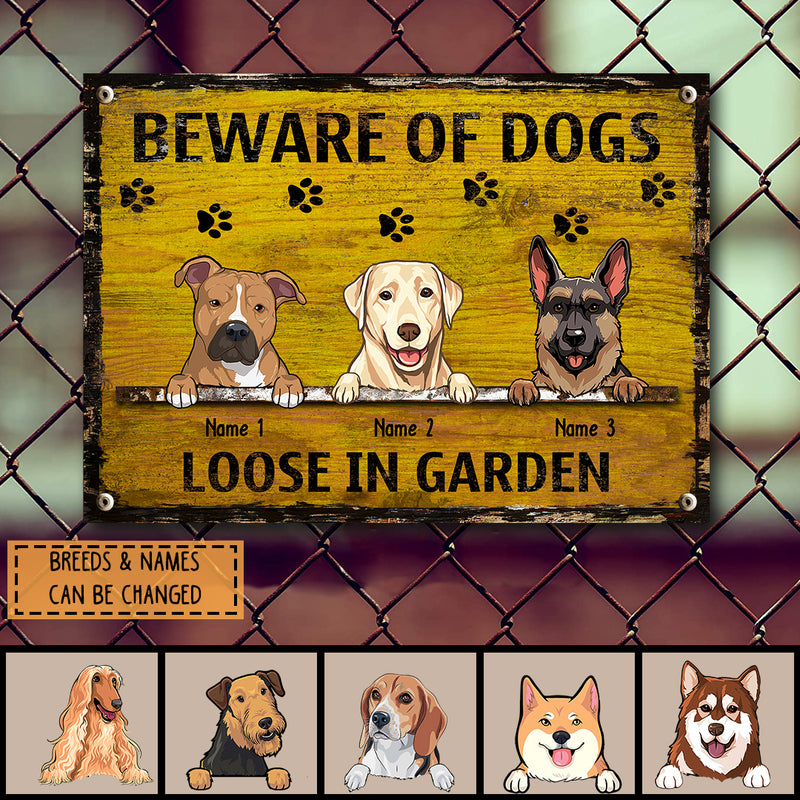 Pawzity Beware Of Dogs Metal Yard Sign, Gifts For Dog Lovers, Loose In Garden Funny Warning Signs