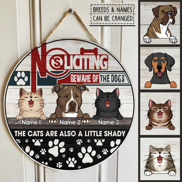 Pawzity Beware Of The Dog Custom Wooden Signs, Gifts For Pet Lovers, No Soliciting The Cat Is Also A Little Shady
