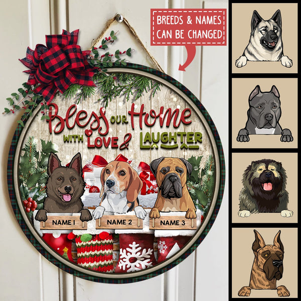 Christmas Door Decorations, Gifts For Cat Lovers, Bless Our Home With Love And Laughter Welcome Door Sign , Cat Mom Gifts