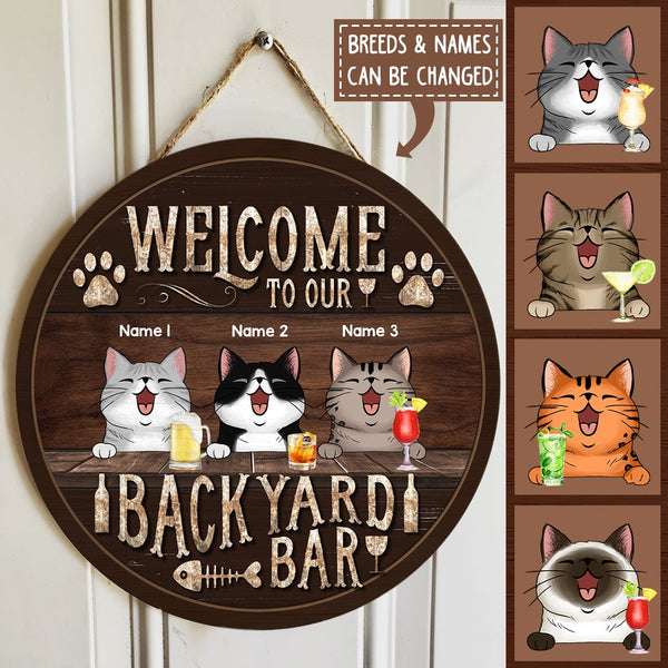 Pawzity Backyard Signs, Gifts For Cat Lovers, Welcome To Our Backyard Bar Custom Wooden Signs , Cat Mom Gifts
