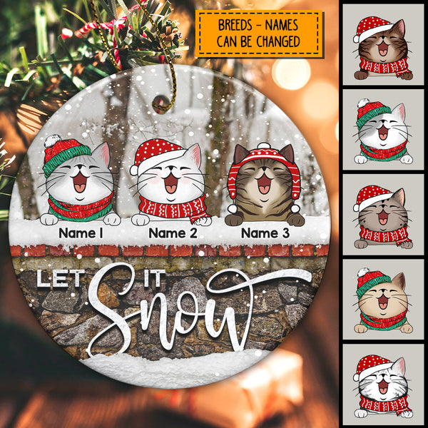 Let It Snow Ornament, Personalized Christmas Cat Breeds Bauble, Circle Ceramic Ornament, Xmas Gifts For Cat Lovers