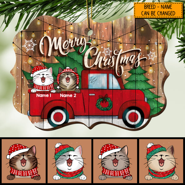 Merry Christmas Red Truck Wooden Ornate Shaped Wooden Ornament - Personalized Cat Lovers Decorative Christmas Ornament