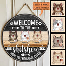 Pawzity Welcome To The Shit Show Hope You Brought Coffee Funny Signs, Gifts For Cat Lovers, Personalized Home Signs , Cat Mom Gifts