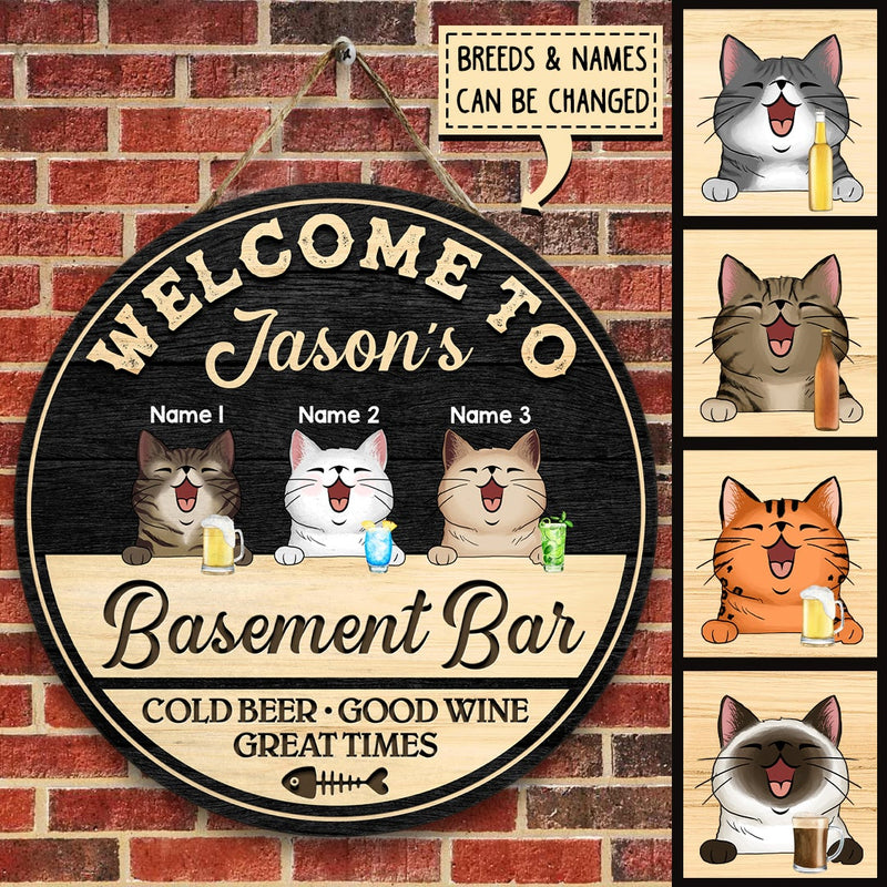 Pawzity Bar Signs, Gifts For Cat Lovers, Welcome To My Basement Bar Cold Beer Good Wine Great Times Custom Wooden Signs , Cat Mom Gifts