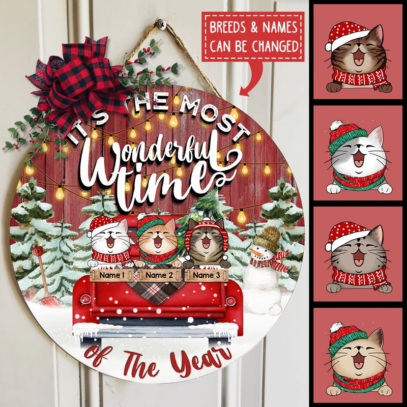 Christmas Door Decorations, Gifts For Cat Lovers, It's The Most Wonderful Time Of The Year, Red Truck & Green Pine Trees , Cat Mom Gifts