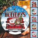 Happy Holidays Red Truck Blue Ombre Circle Ceramic Ornament - Personalized Cat Lovers Decorative Christmas Ornament