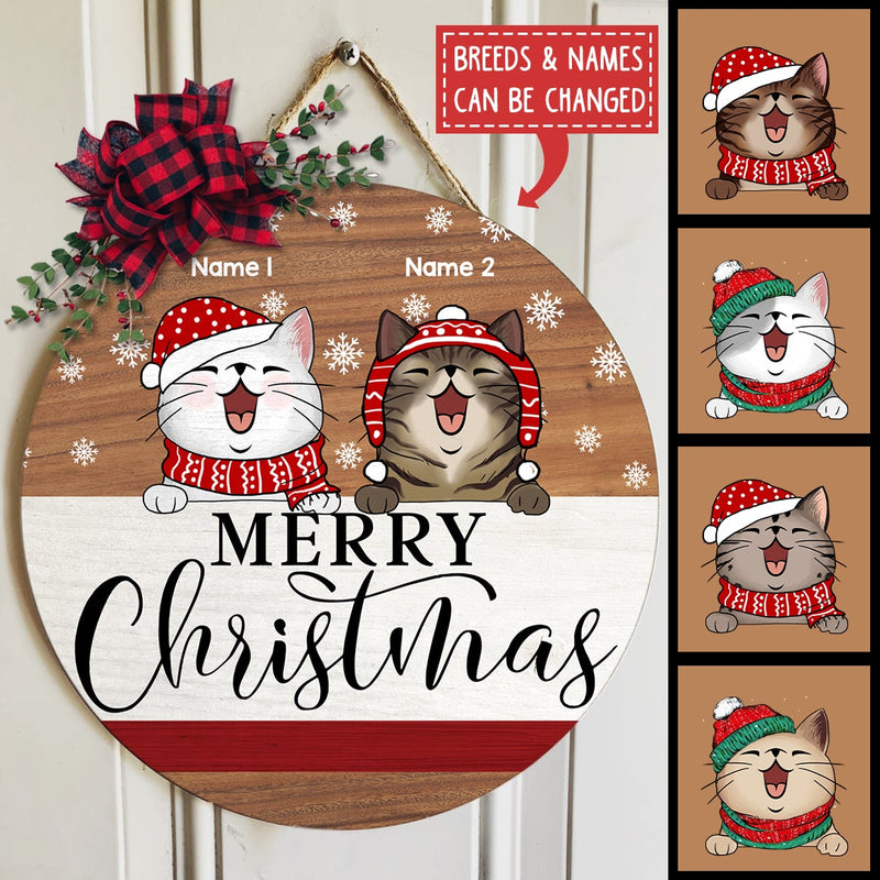 Christmas Door Decorations, Gifts For Cat Lovers, Merry Christmas Pale Wooden Welcome Door Signs , Cat Mom Gifts