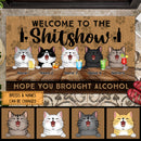 Pawzity Front Door Mat, Gifts For Cat Lovers, Welcome To The Shitshow Hope You Brought Alcohol Custom Doormat