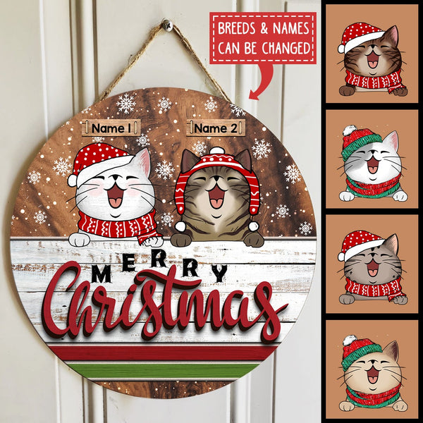 Christmas Door Decorations, Gifts For Cat Lovers, Merry Christmas Dark Pale Wooden Custom Wooden Signs , Cat Mom Gifts