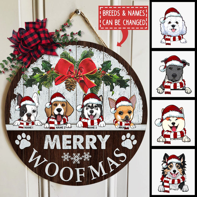 Christmas Dog Welcome Door Sign, Gift For Dog Lovers, Merry Woofmas Funny Signs, Vintage White & Brown , Dog Mom Gifts