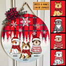 Christmas Door Decorations, Gifts For Cat Lovers, Cat In Snow Red Plaid White Snowflake Welcome Door Signs , Cat Mom Gifts