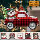 Personalised Cat In Red Plaid Truck Shaped Wooden Ornament - Personalized Cat Lovers Decorative Christmas Ornament