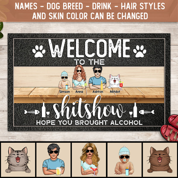 Pawzity Welcome To The Shitshow Personalized Doormat, Gifts For Cat Lovers, Cool Family & Cats Front Door Mat