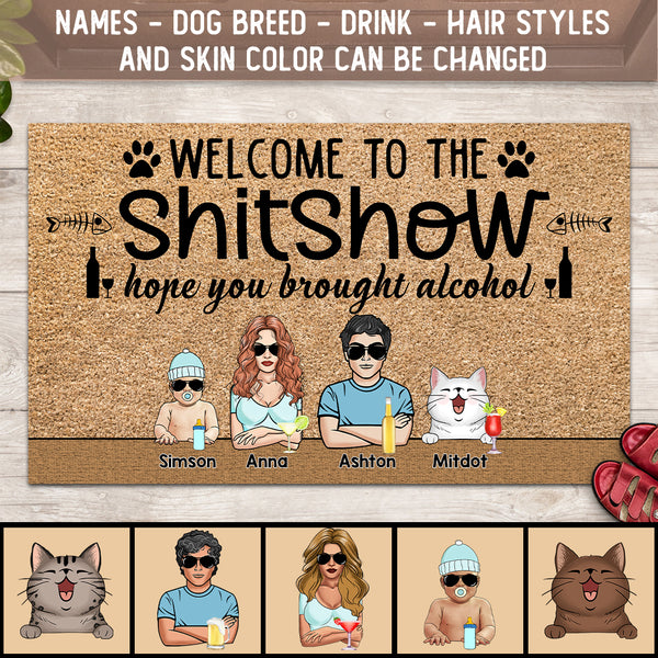 Pawzity Welcome To The Shitshow Custom Doormat, Gifts For Cat Lovers, Cool Family & Cats Front Door Mat