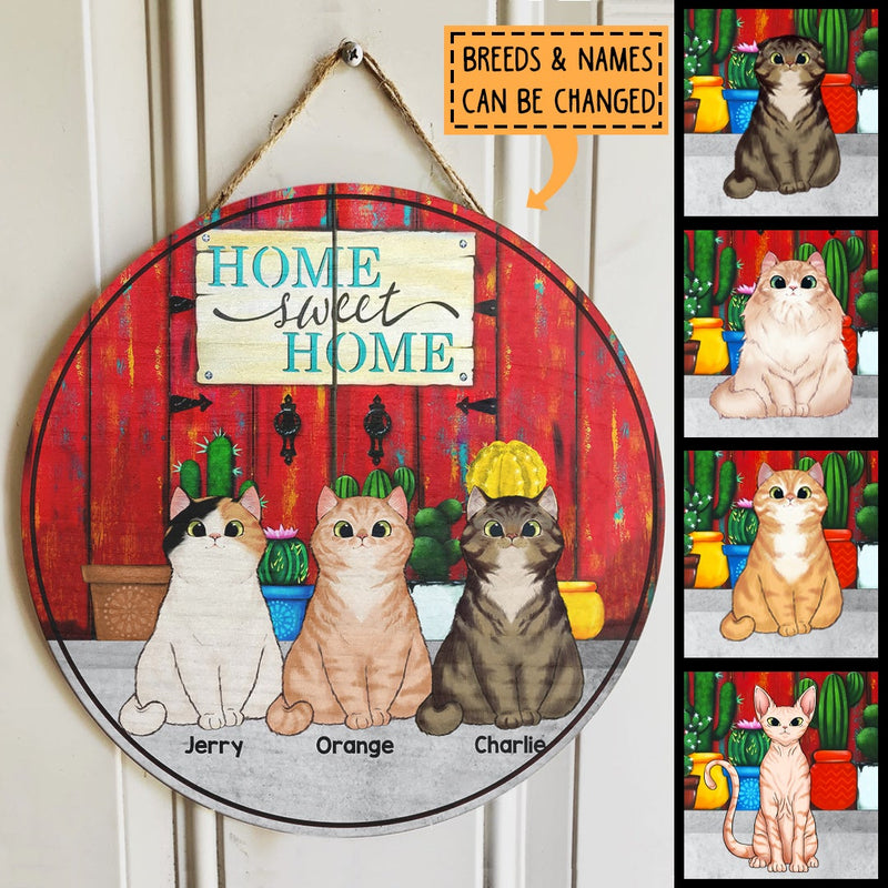 Pawzity Home Sweet Home Sign, Gifts For Cat Lovers, Cactus Red Welcome Signs For Front Door , Cat Mom Gifts