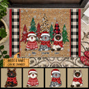 Christmas Personalized Doormat, Gifts For Cat Lovers, Cat With Pine Trees Plaid On Either Side Outdoor Door Mat