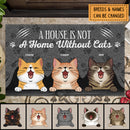Pawzity Custom Doormat, Gifts For Cat Lovers, A House Is Not A Home Without A Cat Gray Front Door Mat