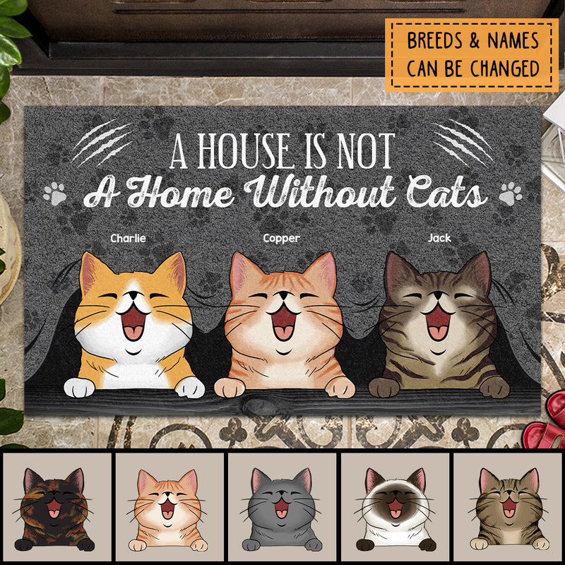 Pawzity Custom Doormat, Gifts For Cat Lovers, A House Is Not A Home Without A Cat Gray Front Door Mat