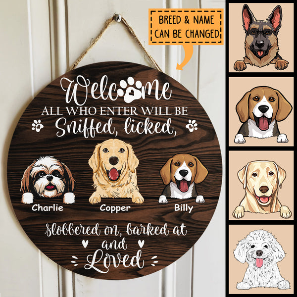 Pawzity Custom Wooden Sign, Gifts For Dog Lovers, All Who Enter Will Be Sniffed And Loved Welcome Signs