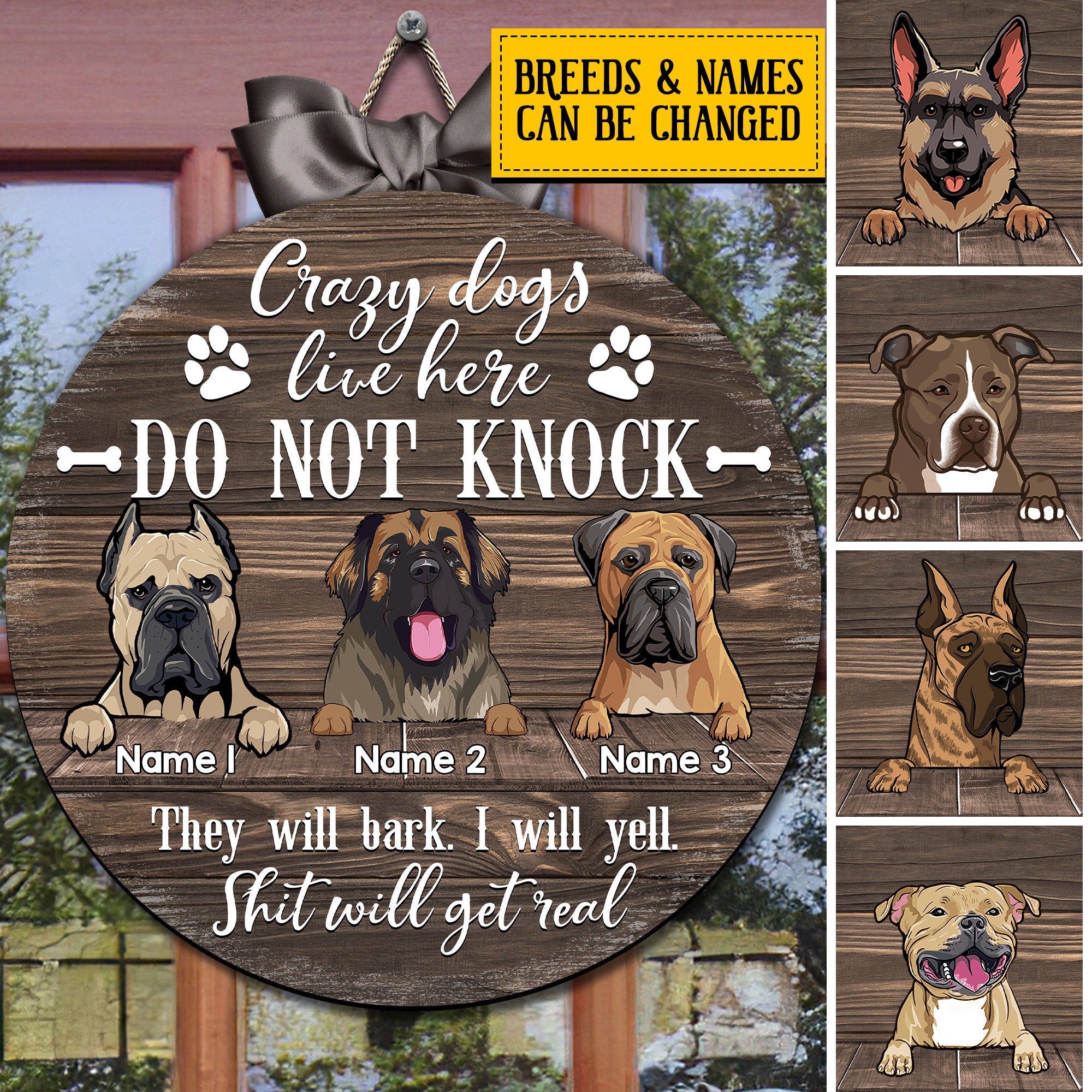 Pawzity Custom Wooden Sign, Gifts For Dog Lovers, Crazy Dog Lives Here