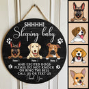 Pawzity Custom Wooden Sign, Gifts For Dog Lovers, Shh Sleeping Baby And Excited Dogs Please Do Not Knock