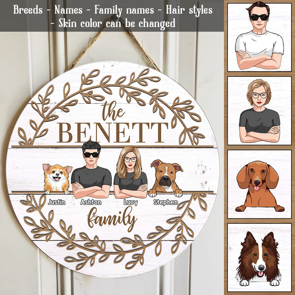 Pawzity Custom Wooden Signs, Gifts For Dog Lovers, A Couple & Their Dogs Laurel Wreath Family Name Sign
